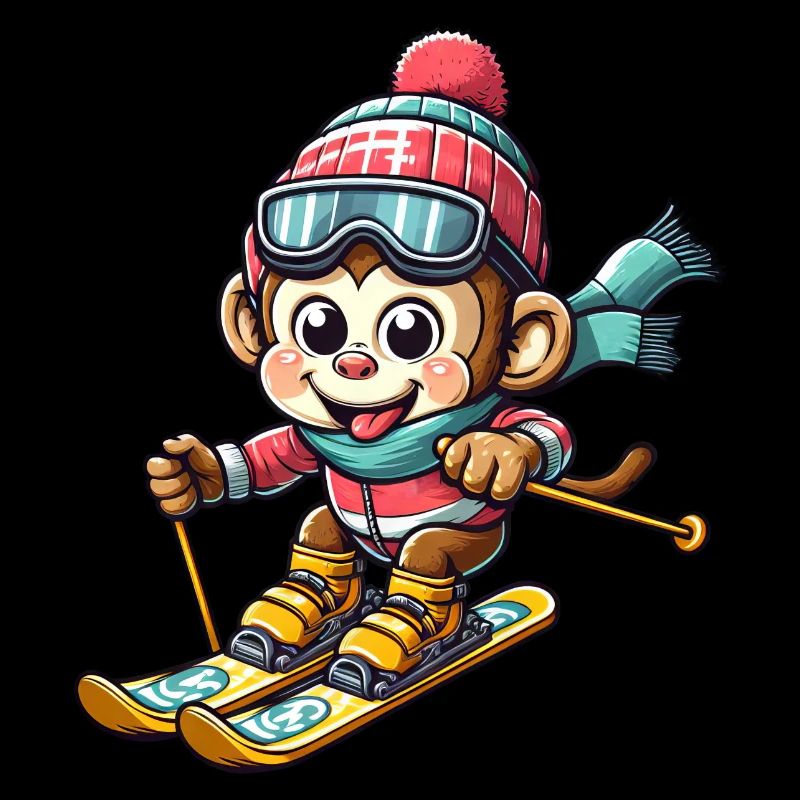 Monkey Chimpanzee Skier Winter Vacation Design