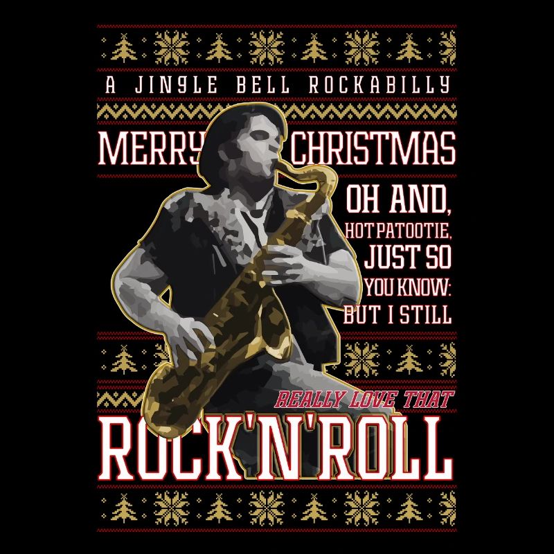 Eddie Rockabilly Saxophon Hässlicher Weihnachtspullover