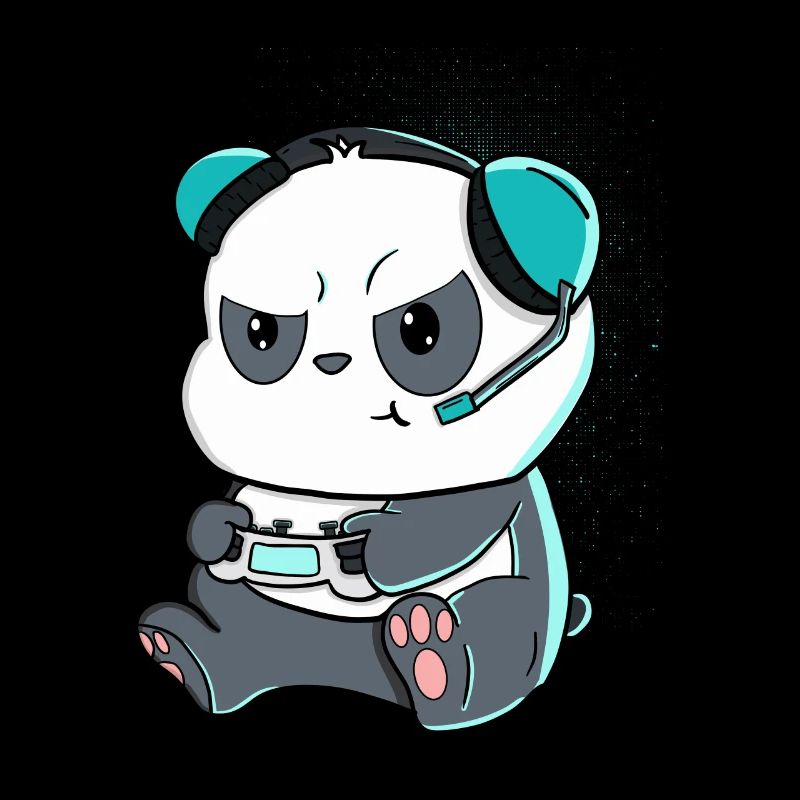 Comic-Style Panda with Controller and Headphone