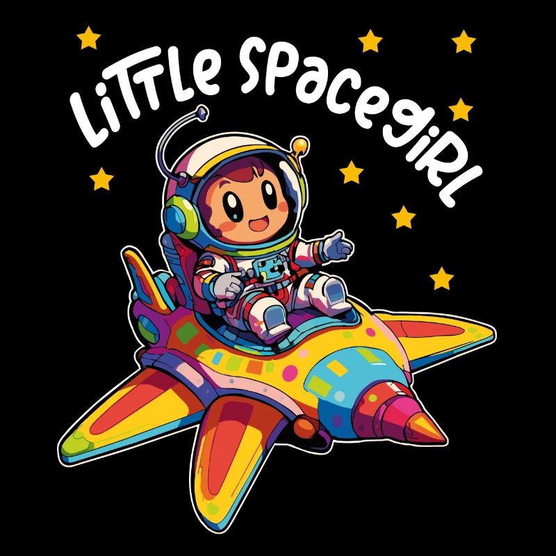 Petite astronaute de l’espace dans un vaisseau spatial coloré