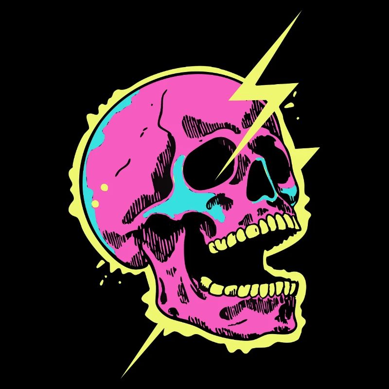 Neon Skull Lightning Burst