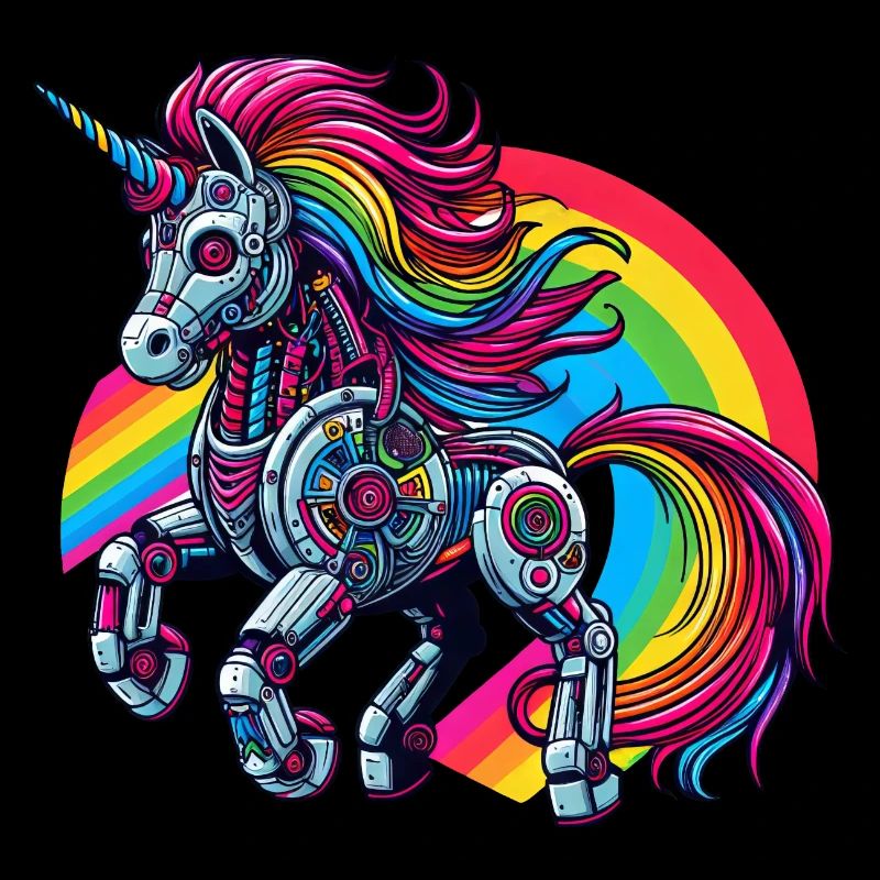Cyborg Einhorn mit Regenbogen