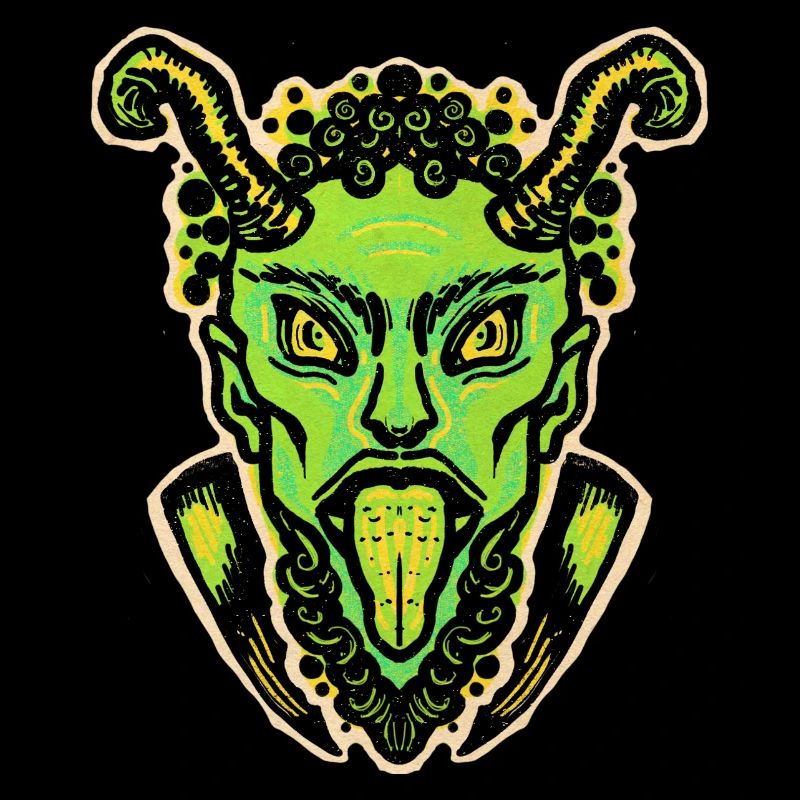 Krampus vert avec langue et cornes