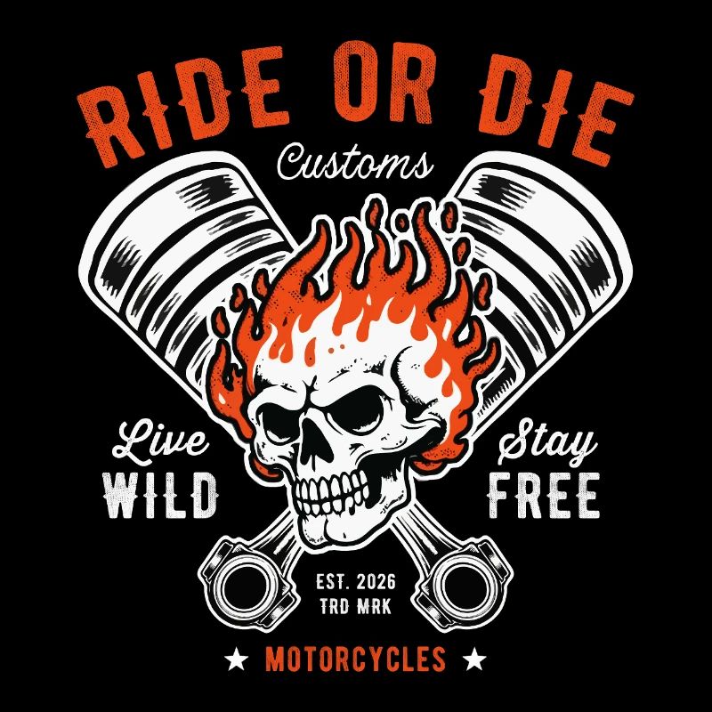 Motorcycle Skull and Piston Crossbones for Biker