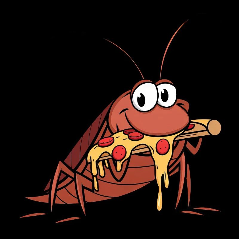 Mignon cafard de dessin animé avec pizza au salami