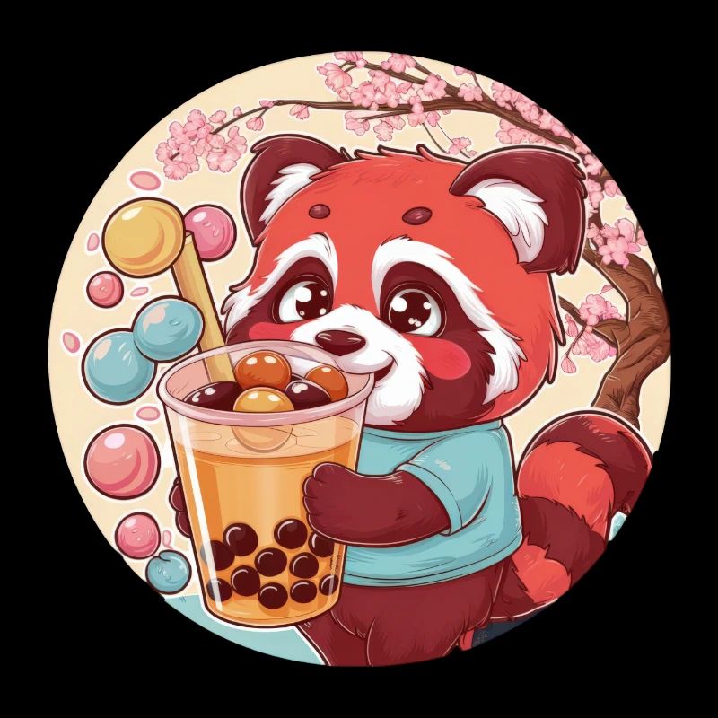 Red Kawaii Panda with Bubble Tea
