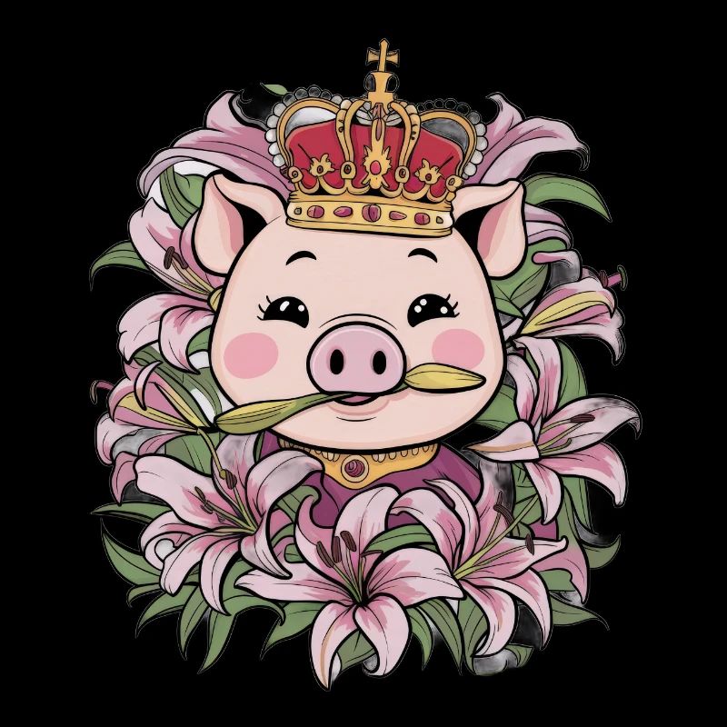 Cochon avec couronne et lys