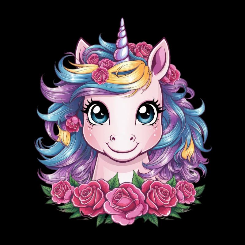Kawaii Einhorn mit Rosen