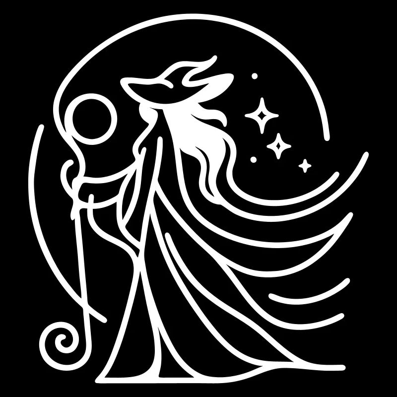 Sorcière élégante - Dessin au trait blanc