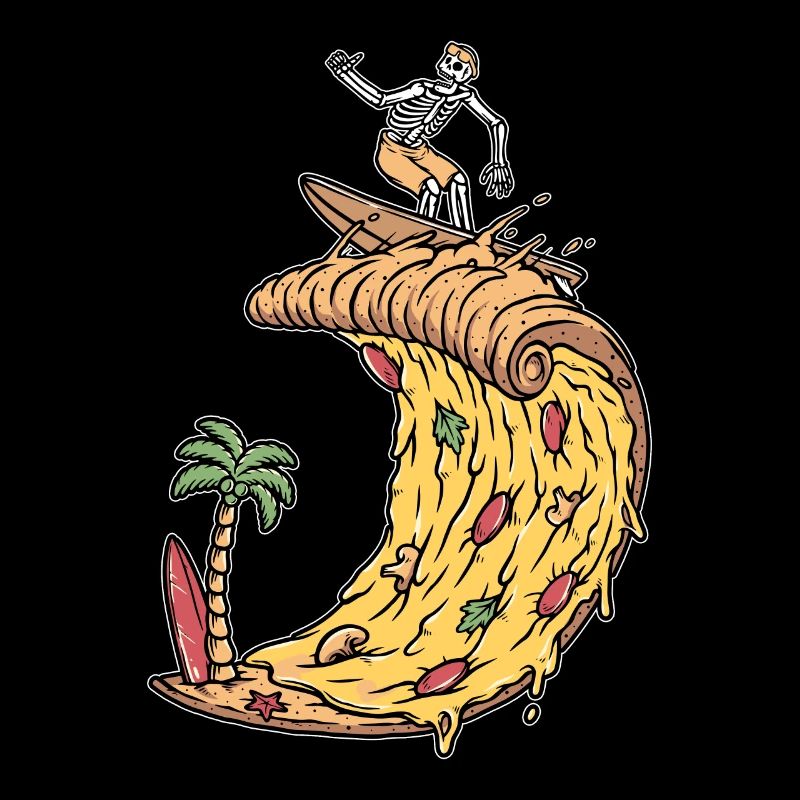 Pizza Surfer Skeleton Cheese Surfing Surf Surf Surf