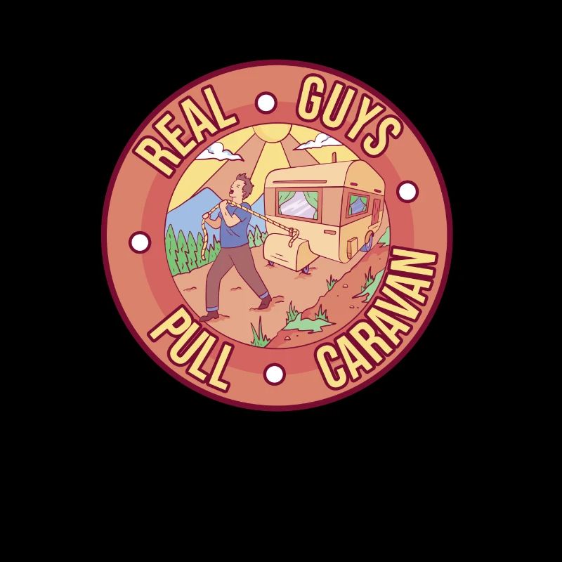 Real guys pull caravan camping camper nature