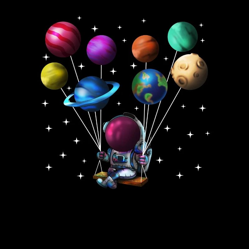 Astronaute du système solaire avec des planètes comme ballons
