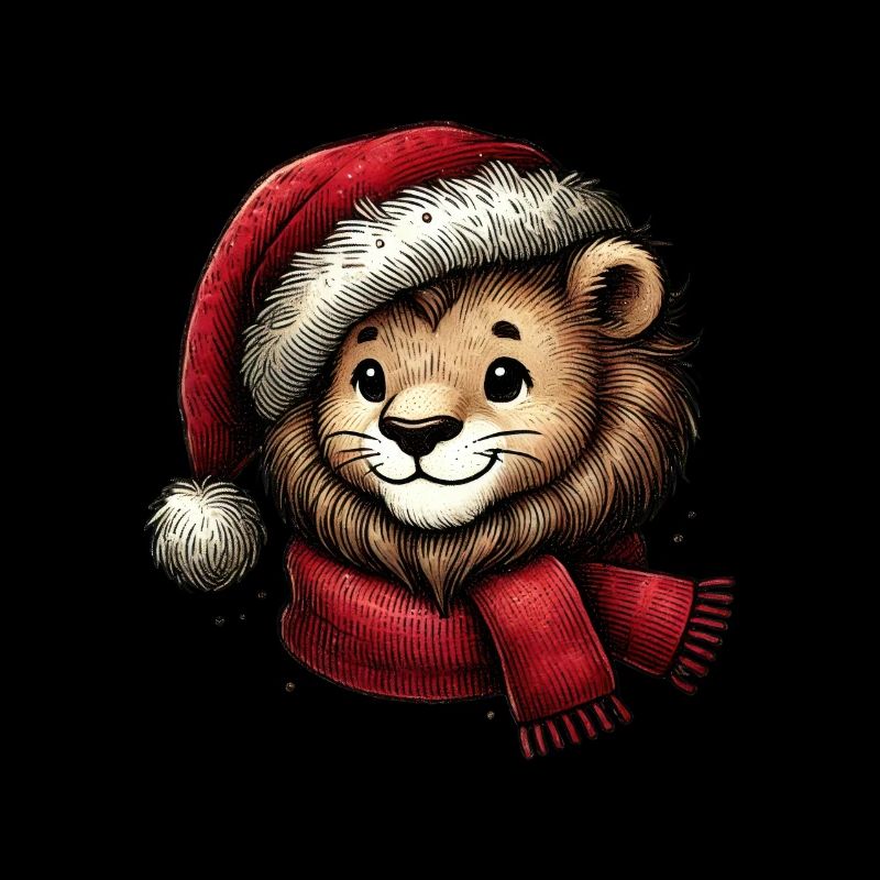 Lion de Noël avec chapeau et écharpe