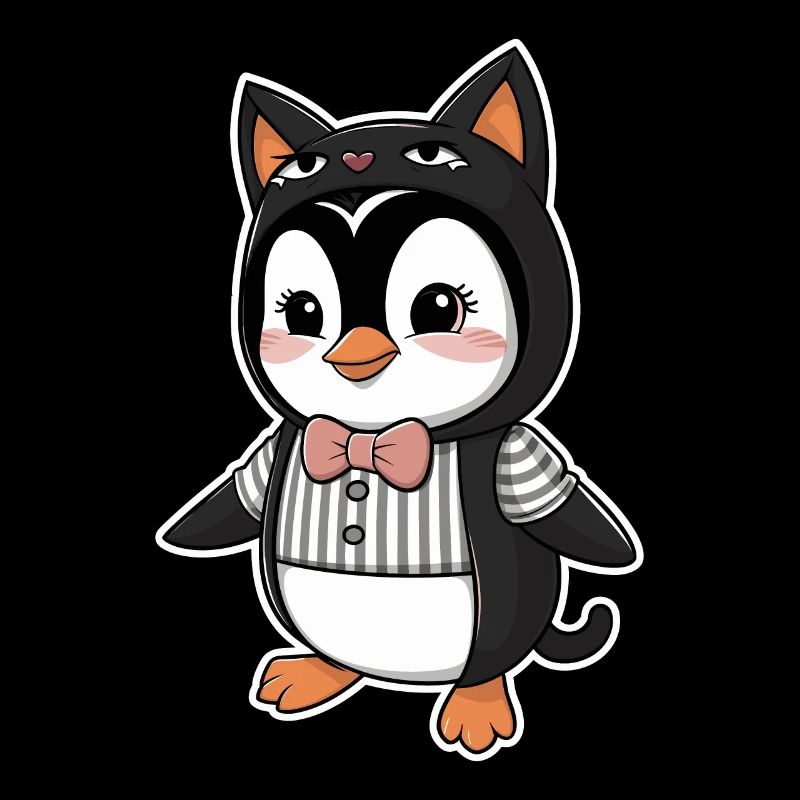Pingouin mignon en costume d’animal avec nœud papillon