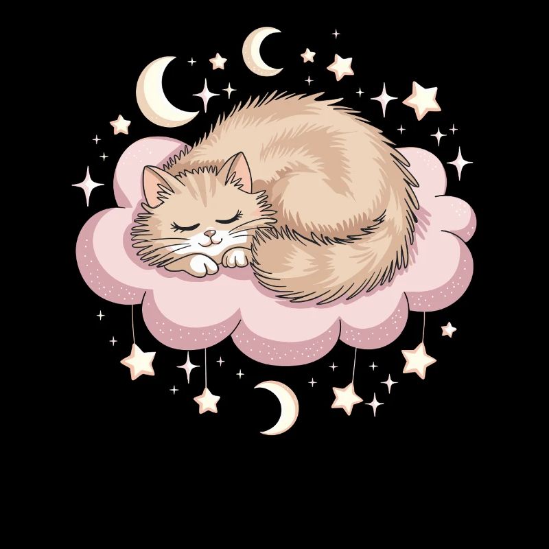 Whimsical Escapism Cat on Cloud and Stars