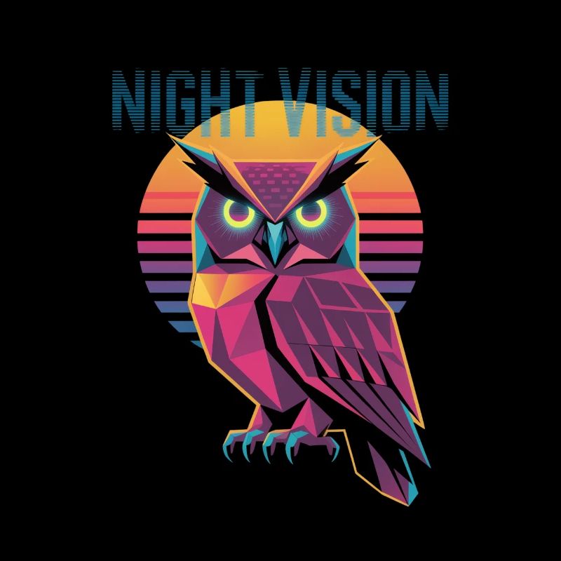 Night Vision Owl Retro Synthwave Sunset