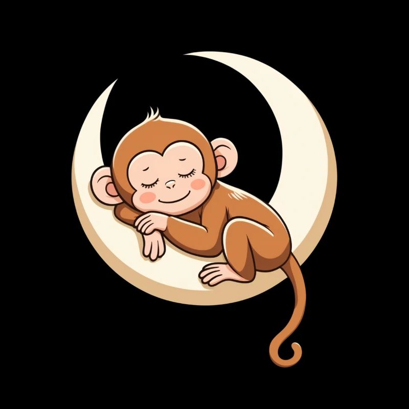 Sleeping monkey on moon pillow