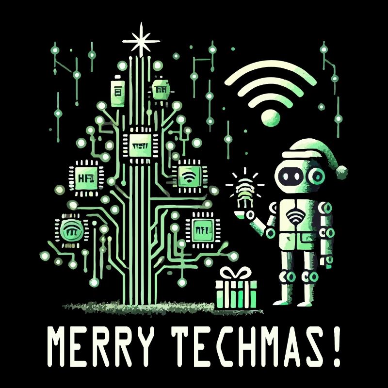 Merry Techmas - Robot and Circuit Christmas Tree