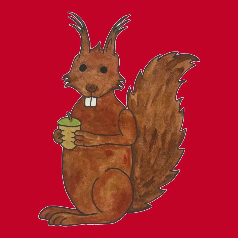 süßes Eichhörnchen mit Eichennuss mit Outlines