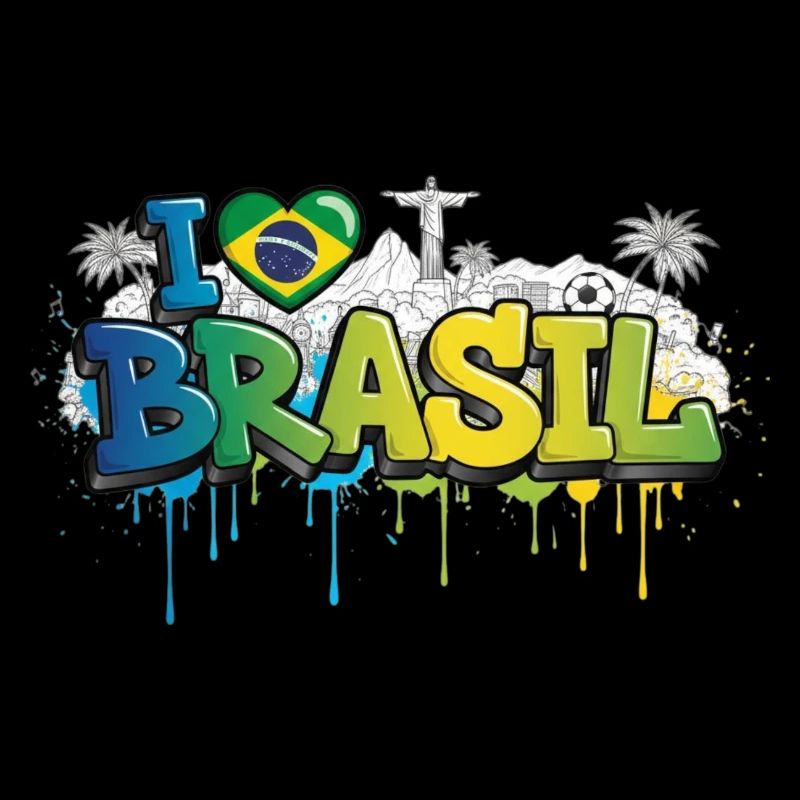 Brésil Amour drapeau Graffiti Tee Design