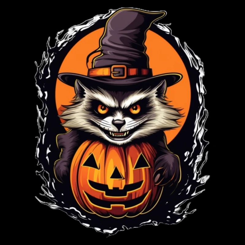Chat d’Halloween effrayant avec chapeau de sorcière