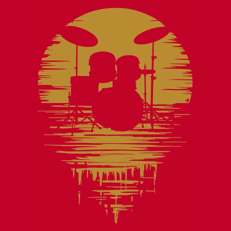 Drumset Silhouette Drums with Reflection