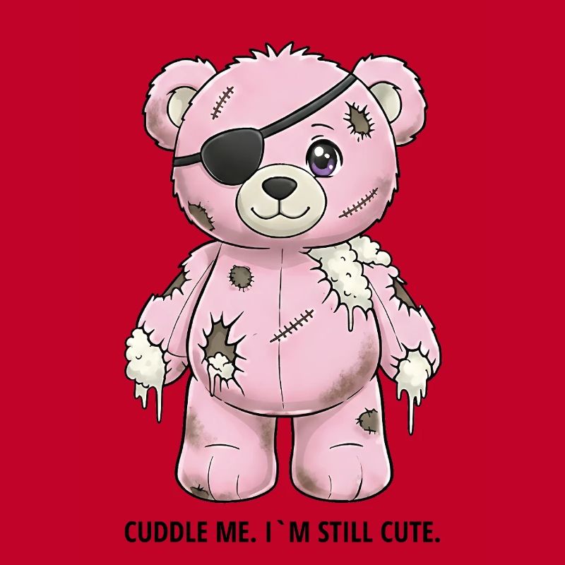 Ours en peluche rose patchwork avec cache-œil