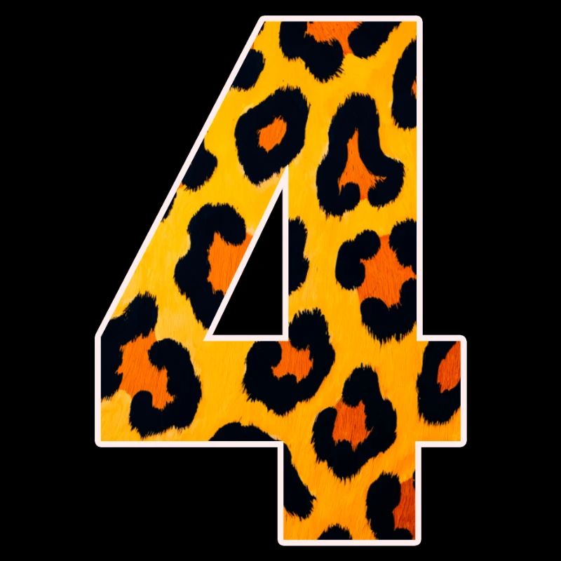 Leopard Print Numeral 4 Fire Orange