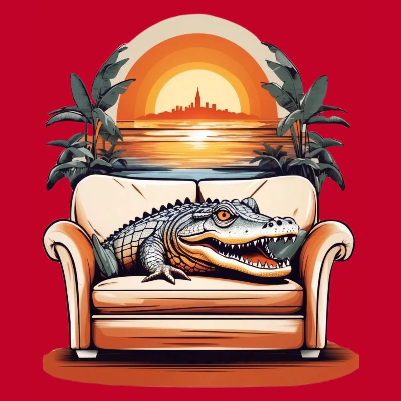Alligator on sofa
