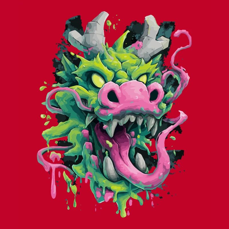 Psychedelic Dragon Head Japan Street Art Style