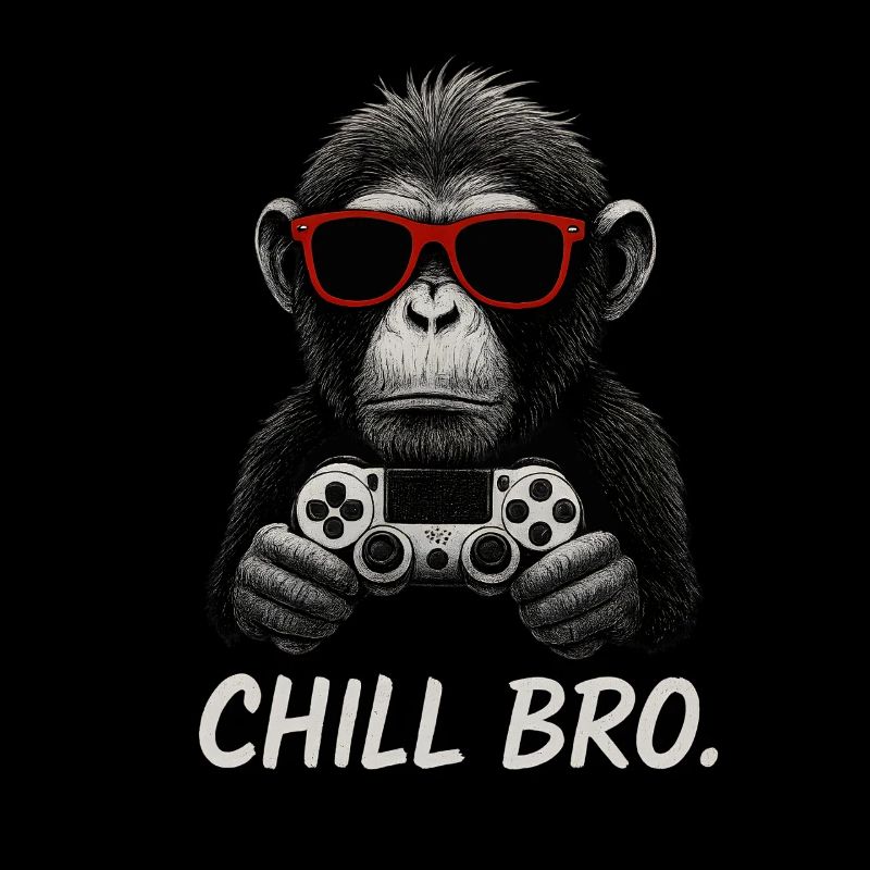 Gamer Monkey with Controller & Sunglasses Chill Bro