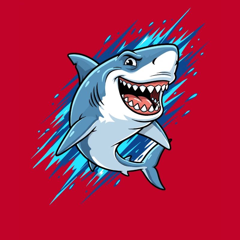 Requin de dessin animé bleu avec des éclaboussures