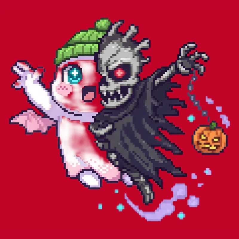 Kawaii & Horror Split Design Pixel Art