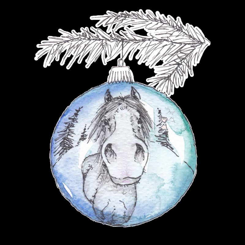Weihnachtskugel Merry Christmas blau Pferd
