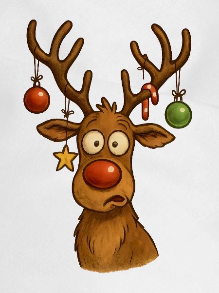 Reh mit Weihnachtskugeln