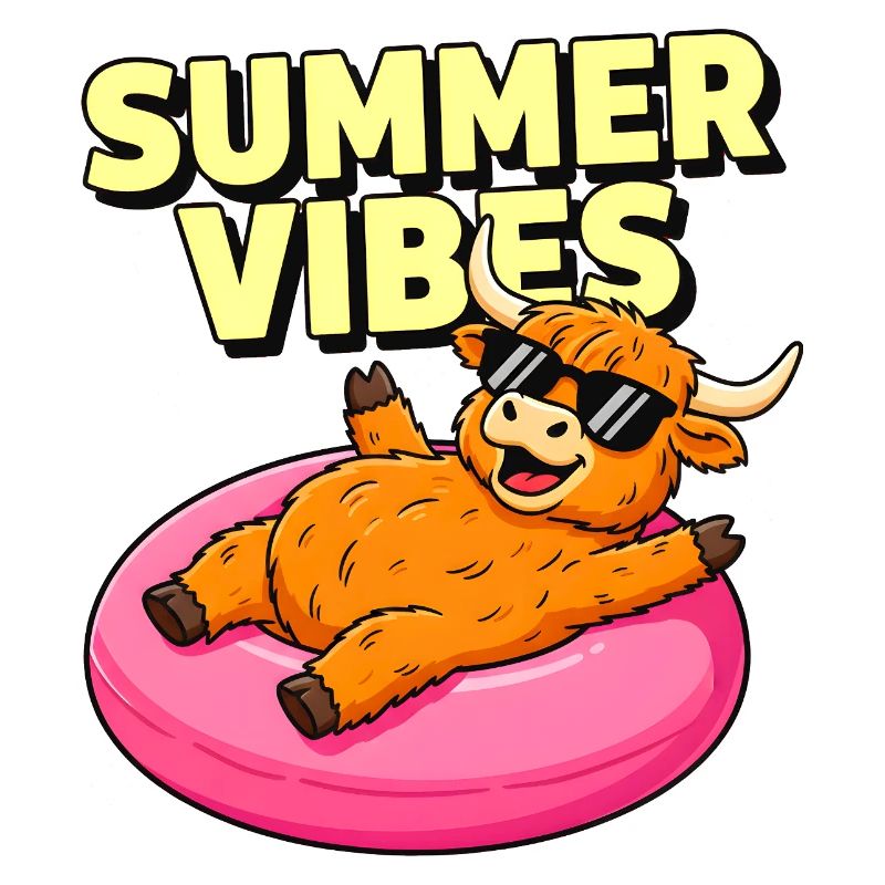 Vache des Highlands Summer Vibes sur Pink Float