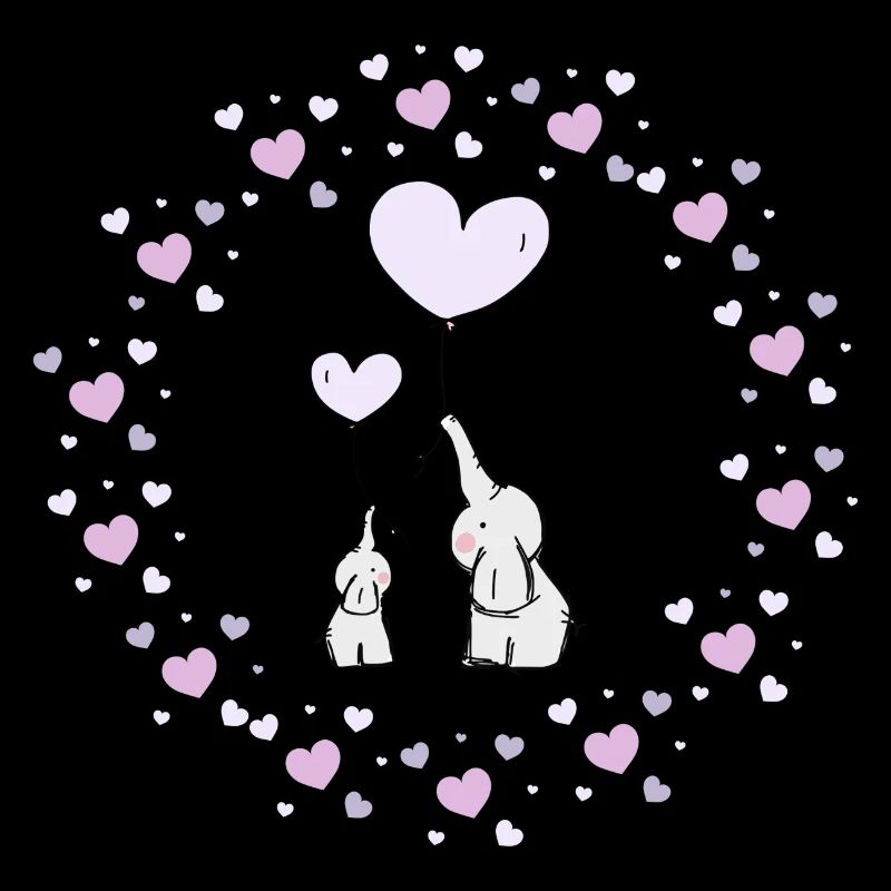 Deux éléphants mignons dans une mer de coeurs