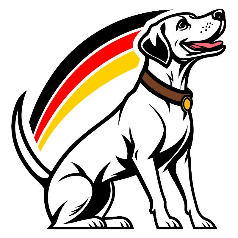Hund mit Regenbogen im Comic-Stil