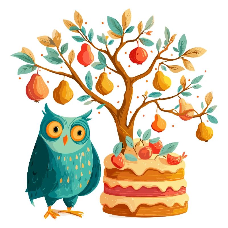 Fruit tree and owl cake