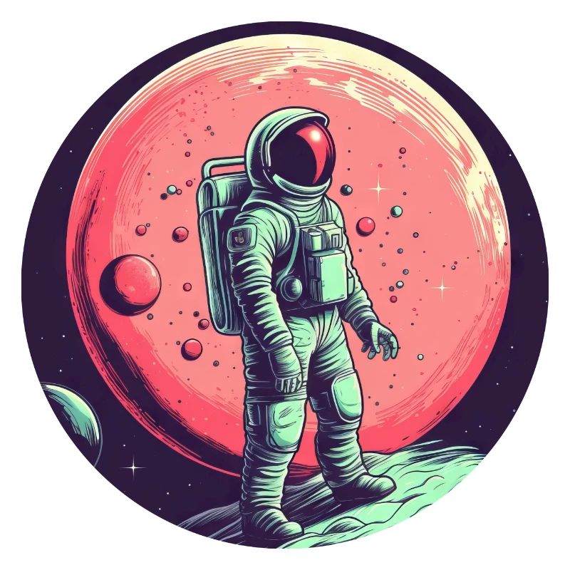 Astronaute et Lune rouge - Exploration spatiale