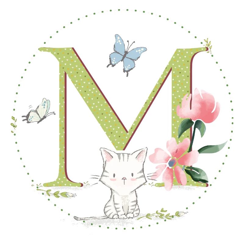 Lettre initiale M avec chat