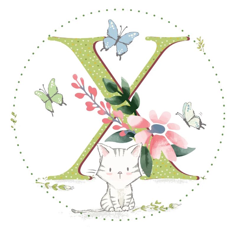 Initial letter X with cat