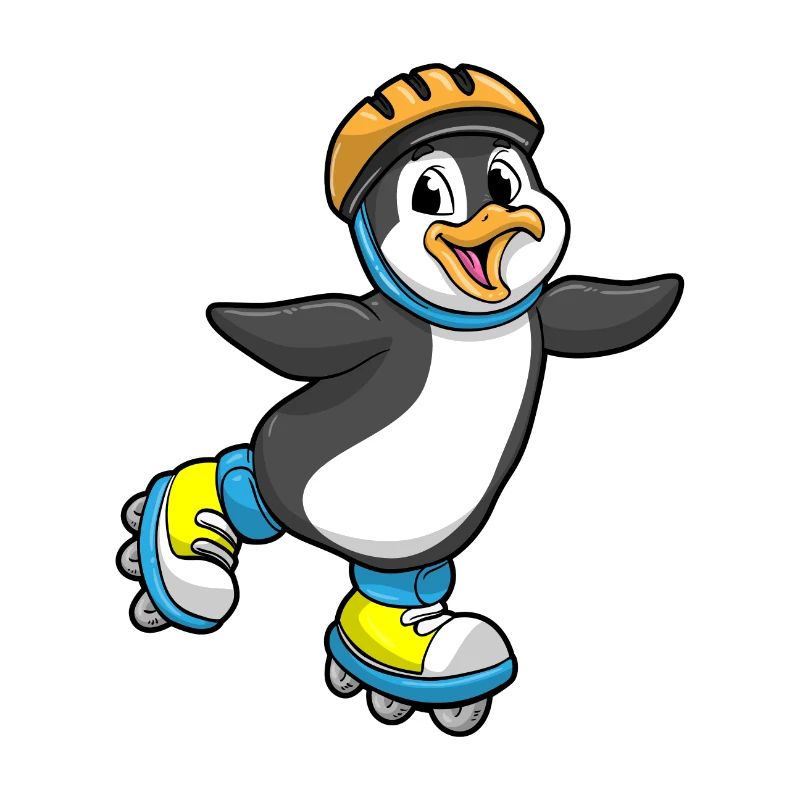Penguin as an inline skater with an inline skate helmet