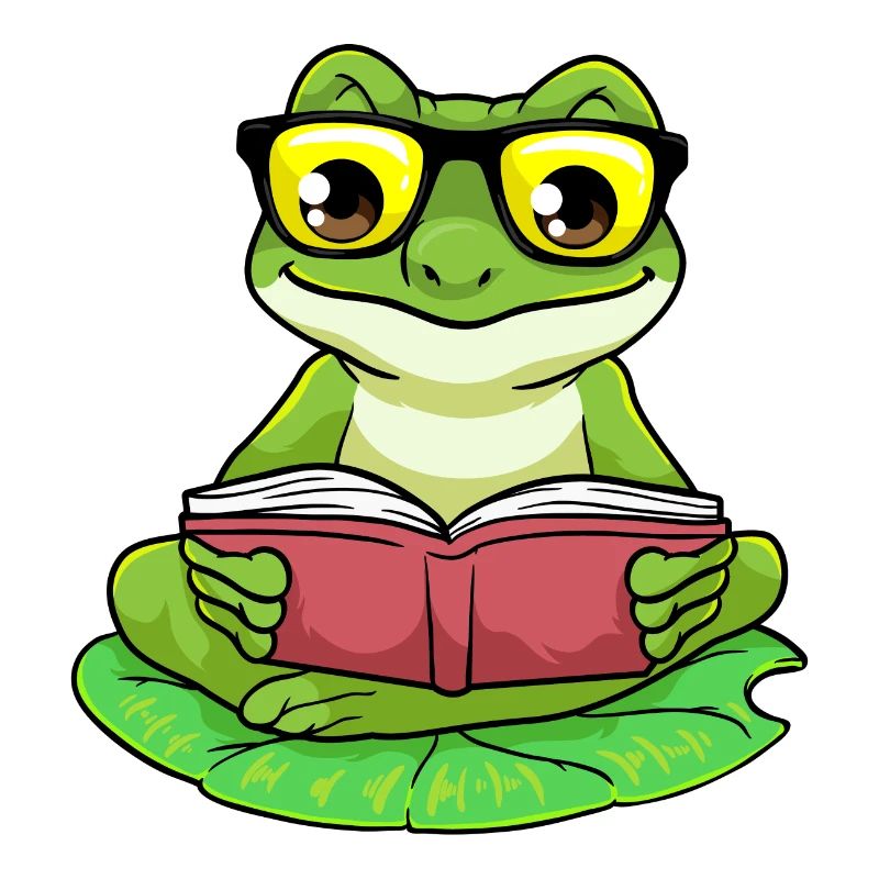 Frog as a nerd with glasses & book