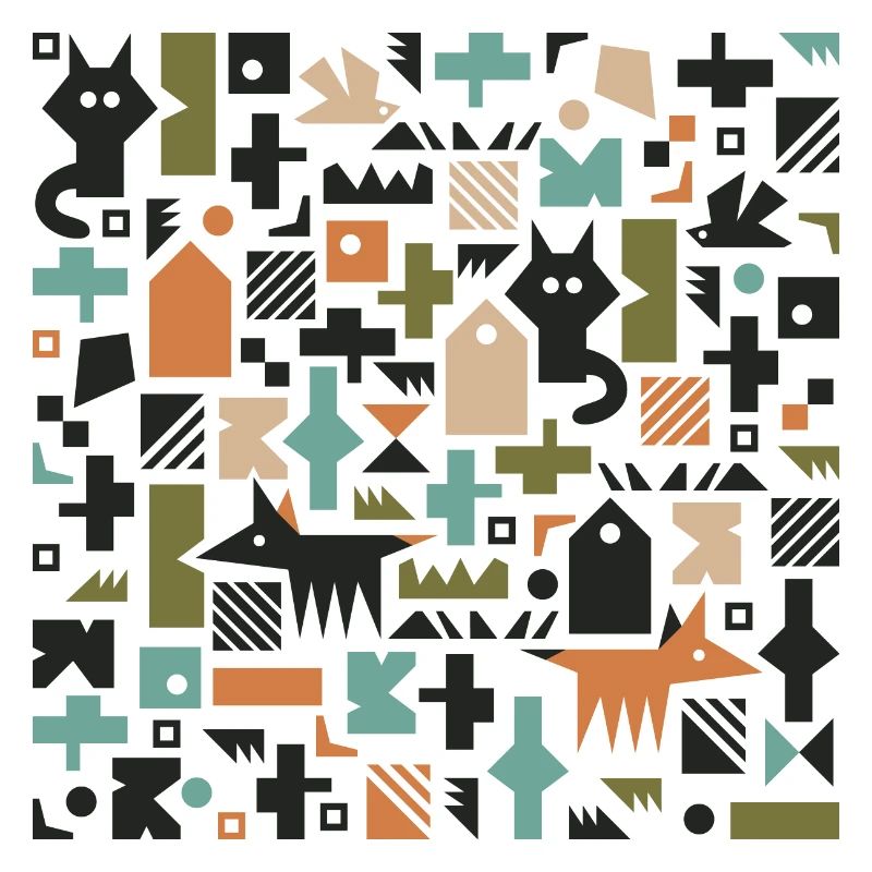 Cat fox bird pattern l multicolour