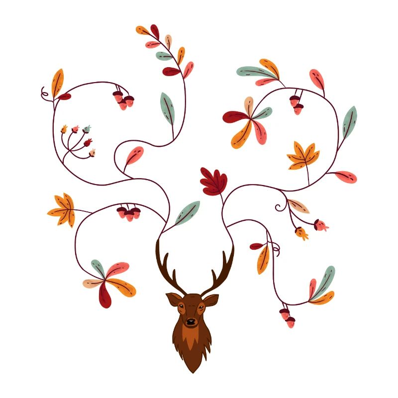 Hirsch im Herbst Geschenkidee Geweih mit Blättern