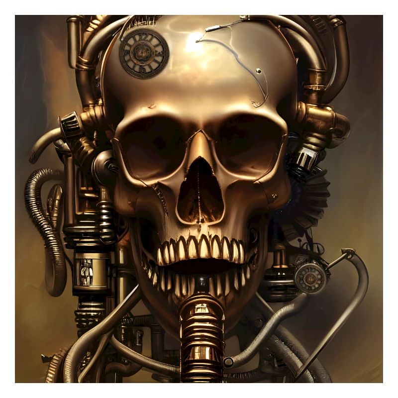 Superbe crâne steampunk doré