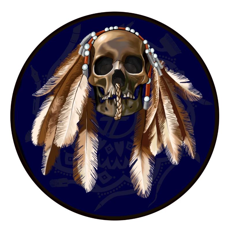 scull with feathers around