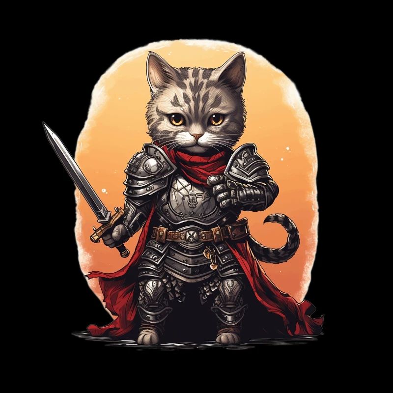 Chat en équipement de chevalier avec épée longue, AI Gen