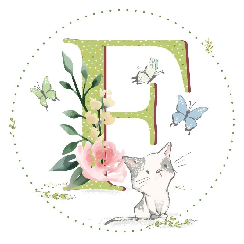 Lettre initiale F avec chat